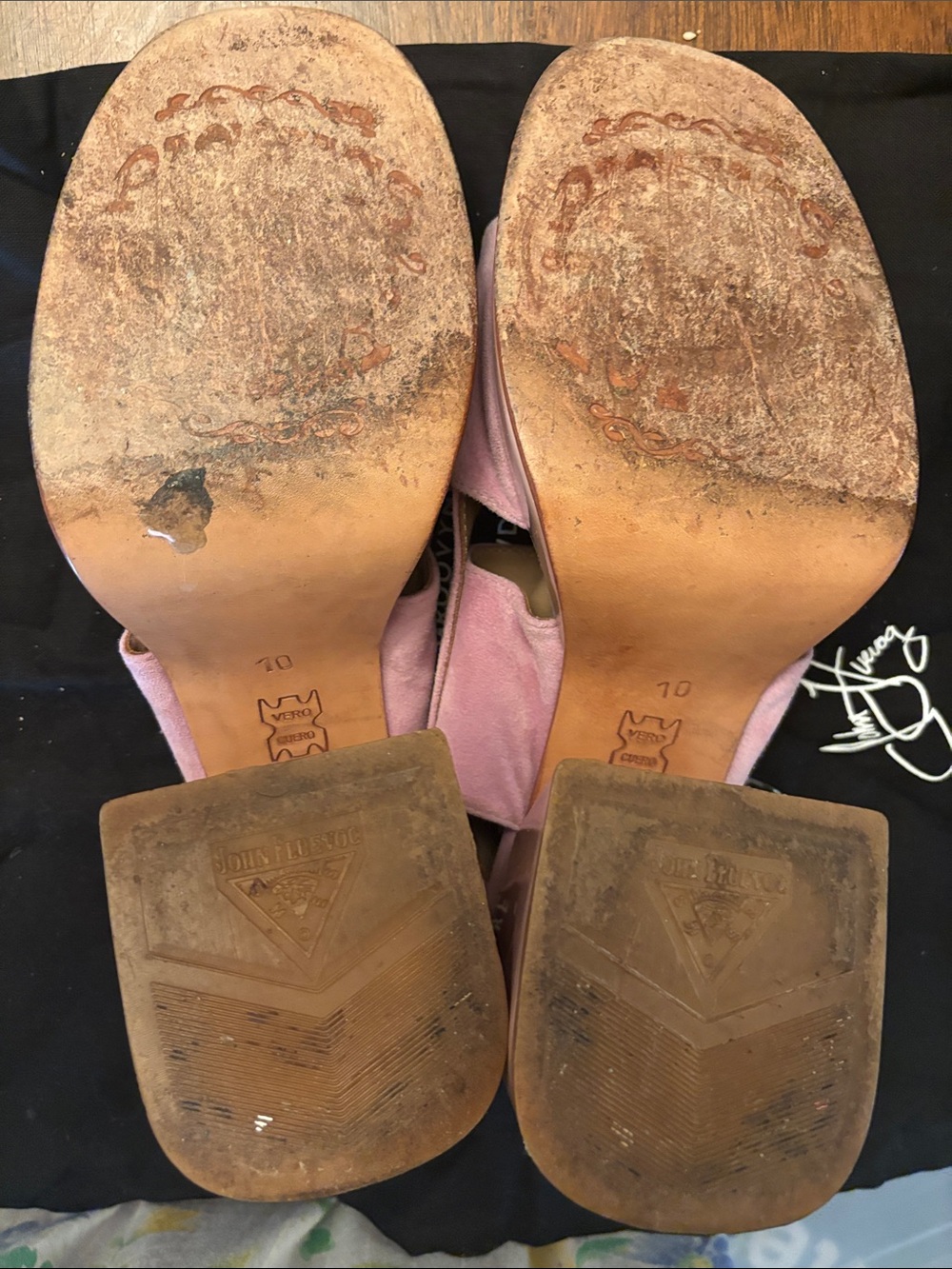 John Fluevog Blush Pink Suede Platform Wedge Sandals - Picture 5 of 9